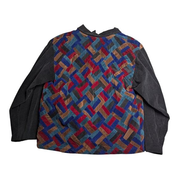 Vtg 1990s Soul Mates Black Colorful Herringbone Corduroy Button Up Jacket L - Picture 2 of 4